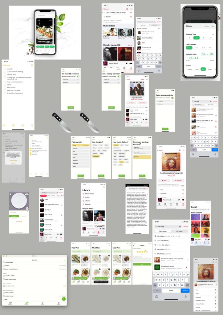 Reference interfaces from other recipe apps as well as library management and search from the Music app.