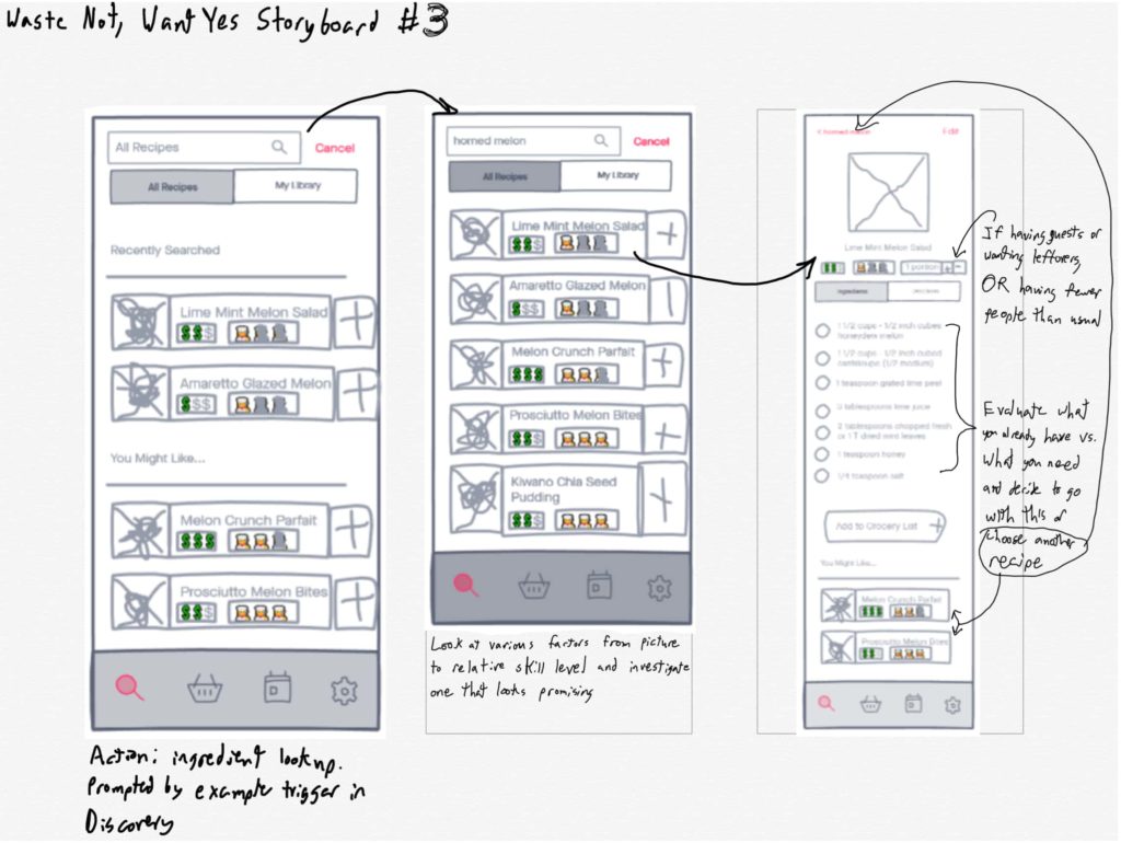 Flow of the app in regular course of use, describes the search screen