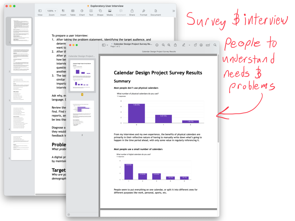 Survey and interview people to understand needs and problems.