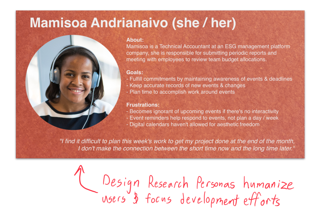 Design Research Personas humanize users & focus development efforts.